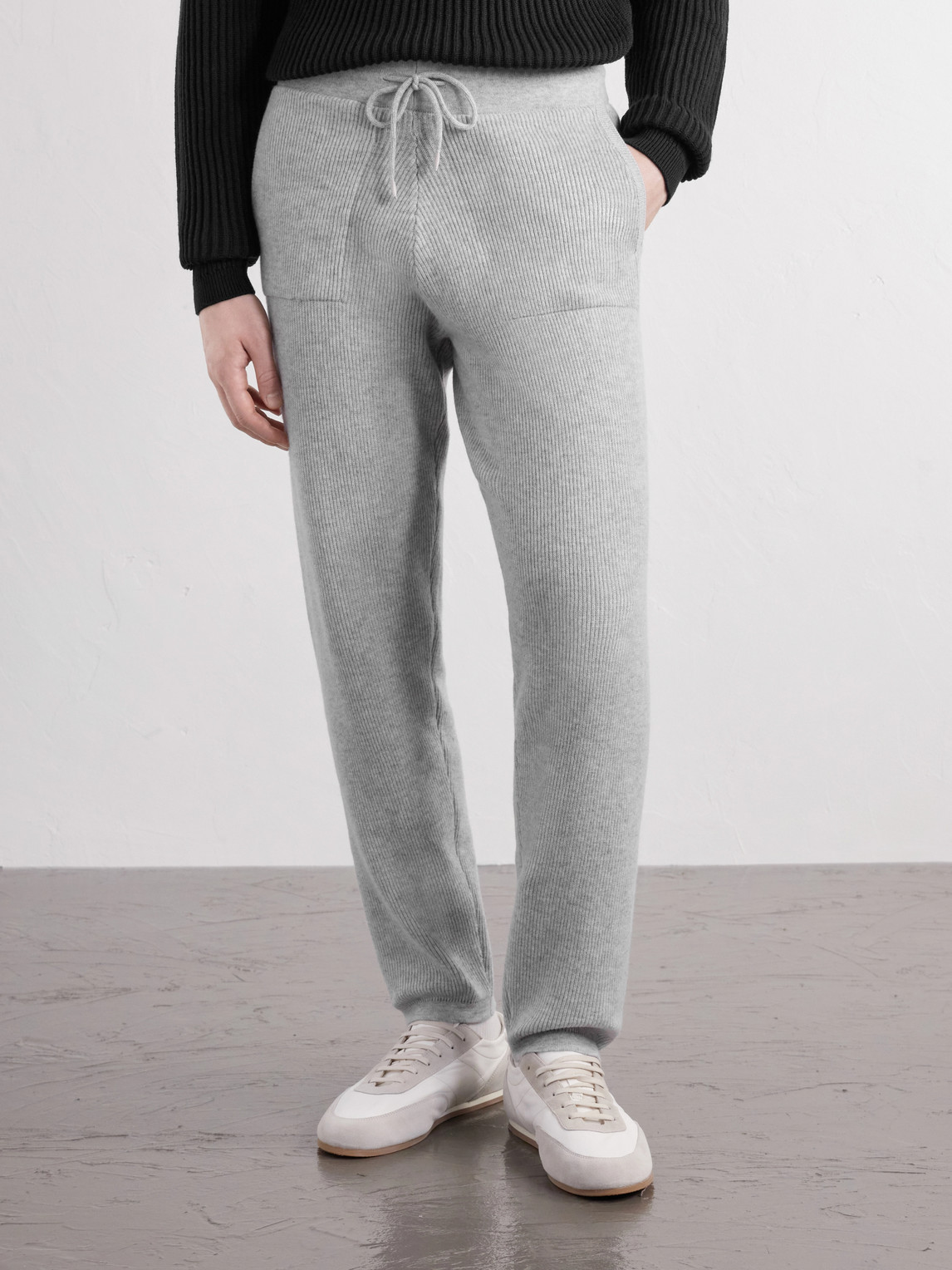 Tapered Ribbed Cashmere Drawstring Sweatpants