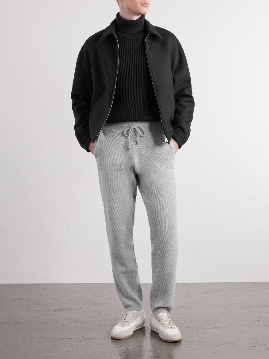 Tapered Ribbed Cashmere Drawstring Sweatpants