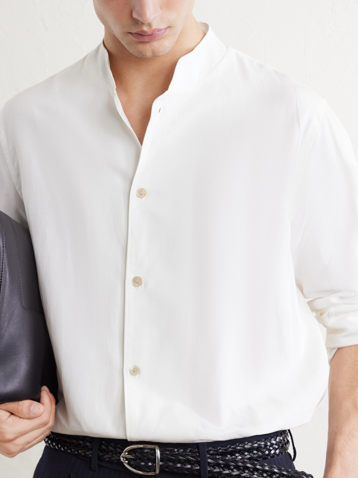Nehru Lyocell, Linen And Cotton-Blend Shirt