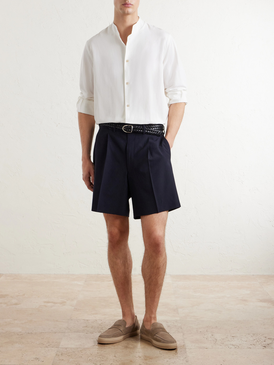 Nehru Lyocell, Linen And Cotton-Blend Shirt