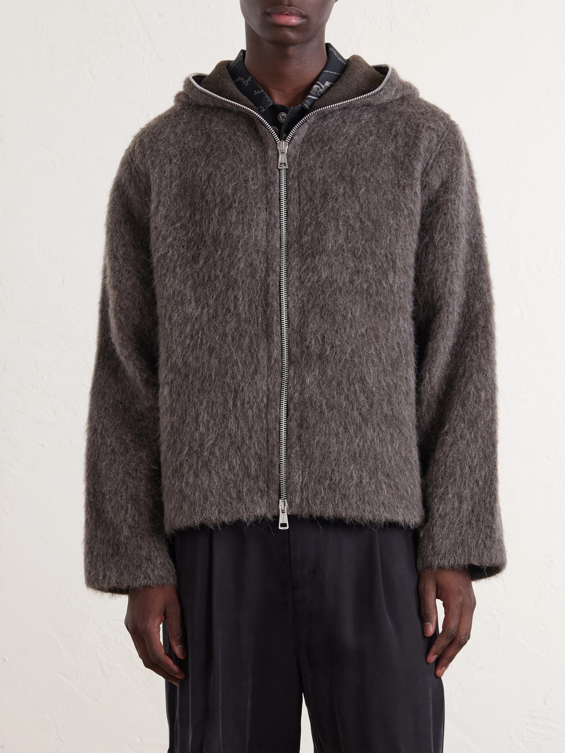 Brushed-Knit Zip-Up Hoodie