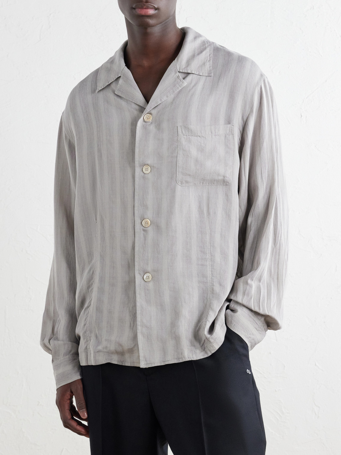 Private Camp-Collar Striped Woven Shirt