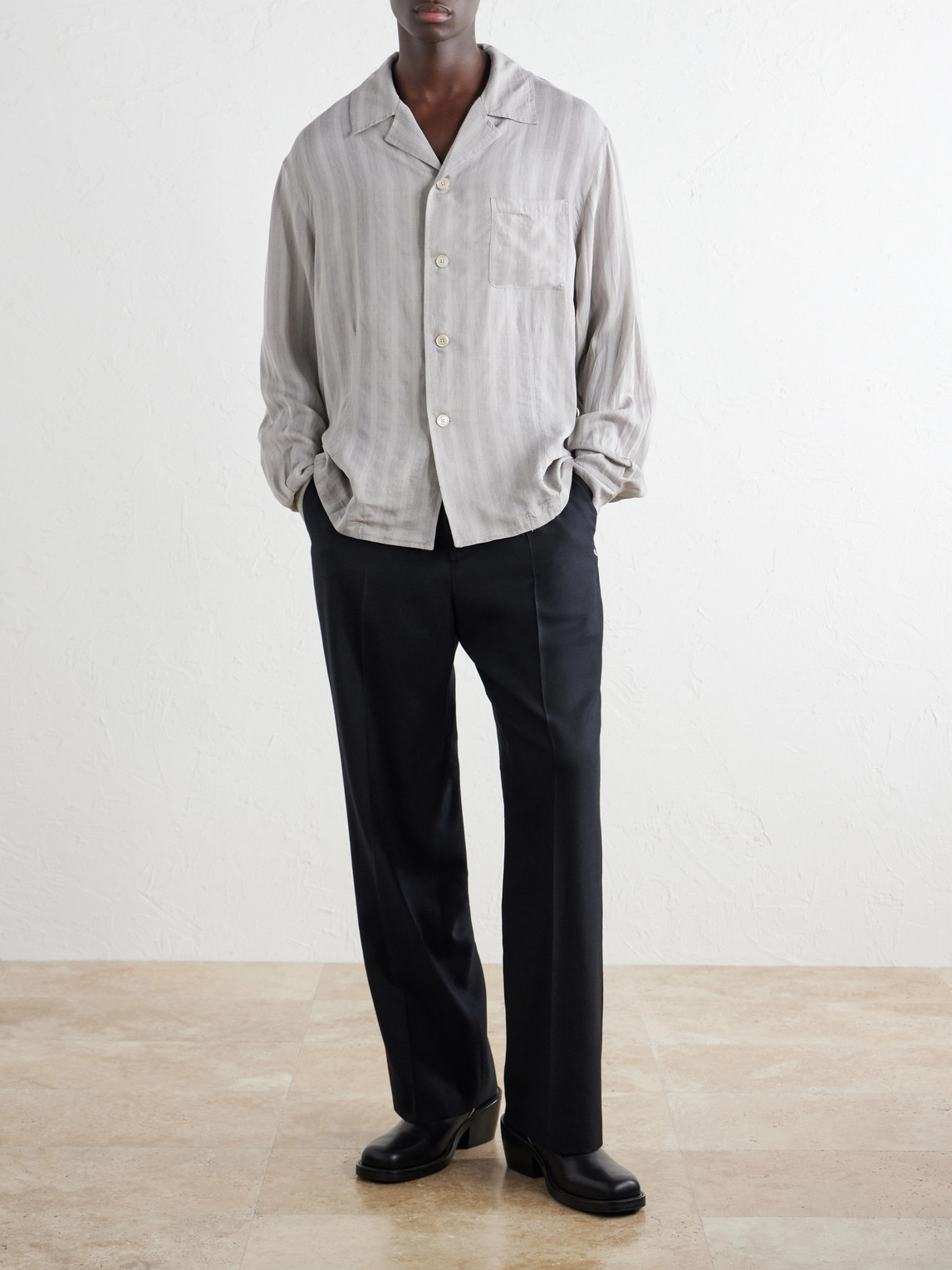 Private Camp-Collar Striped Woven Shirt