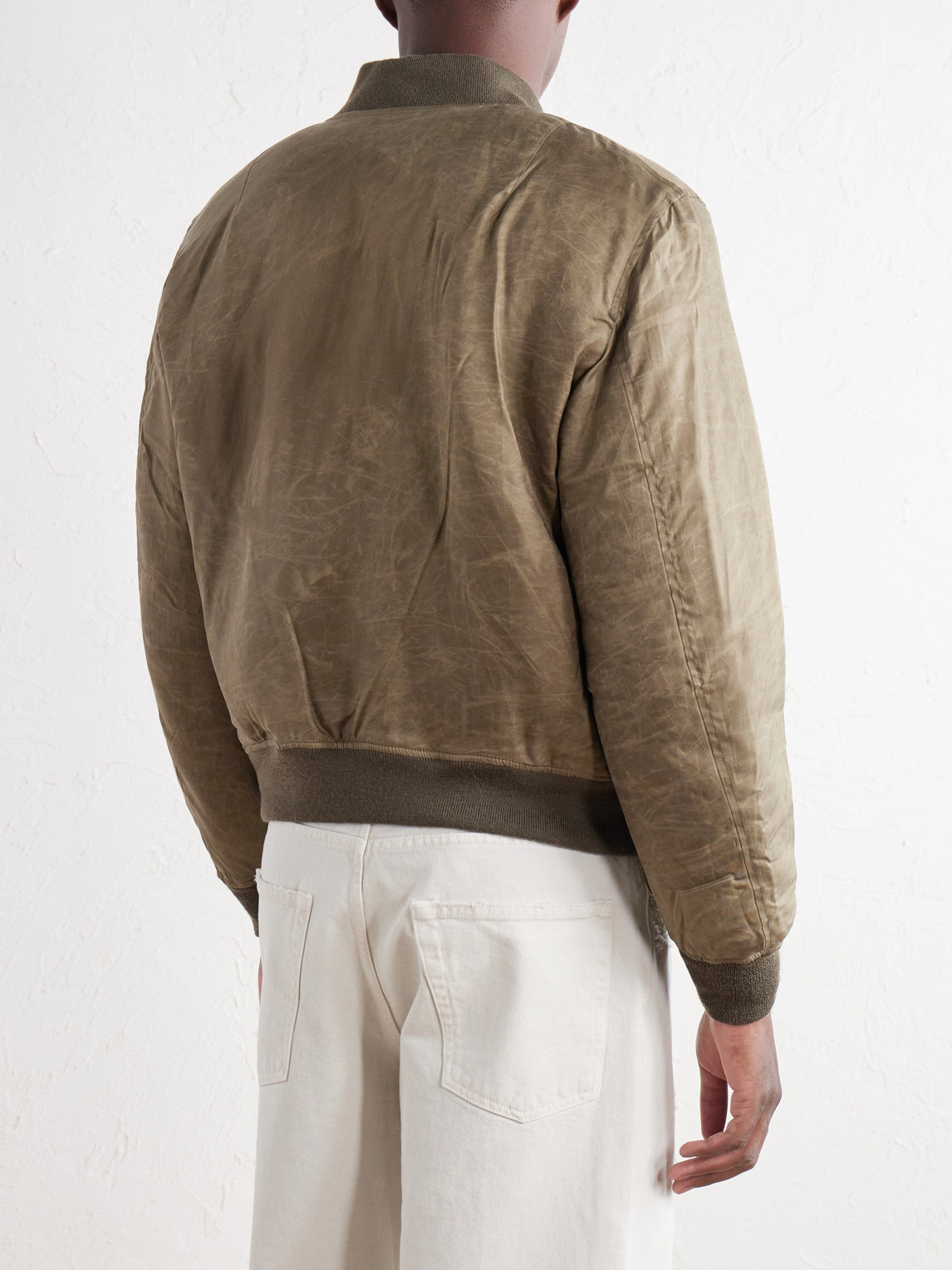 Distressed Waxed Shell Bomber Jacket