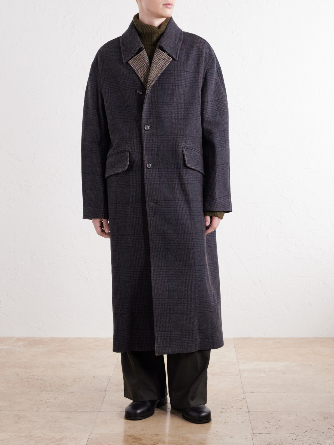 Collapse Prince Of Wales Virgin Wool-Twill Coat