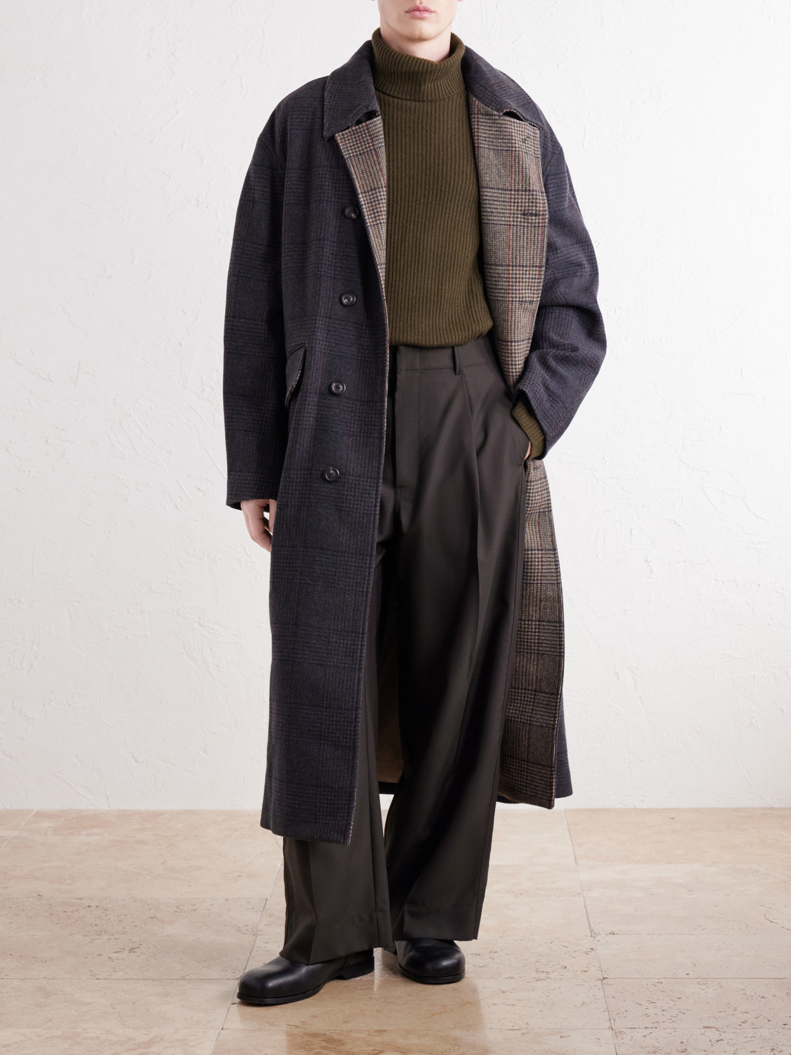 Collapse Prince Of Wales Virgin Wool-Twill Coat
