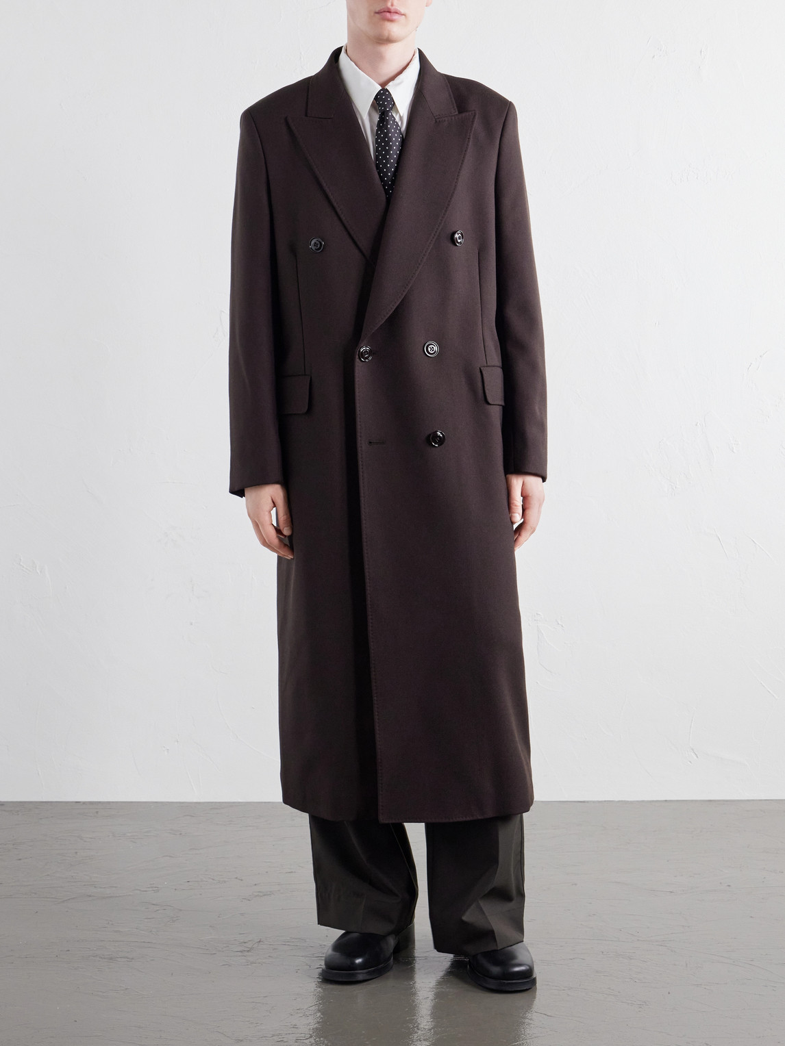 Extended Whale Double-Breasted Virgin Wool-Twill Coat