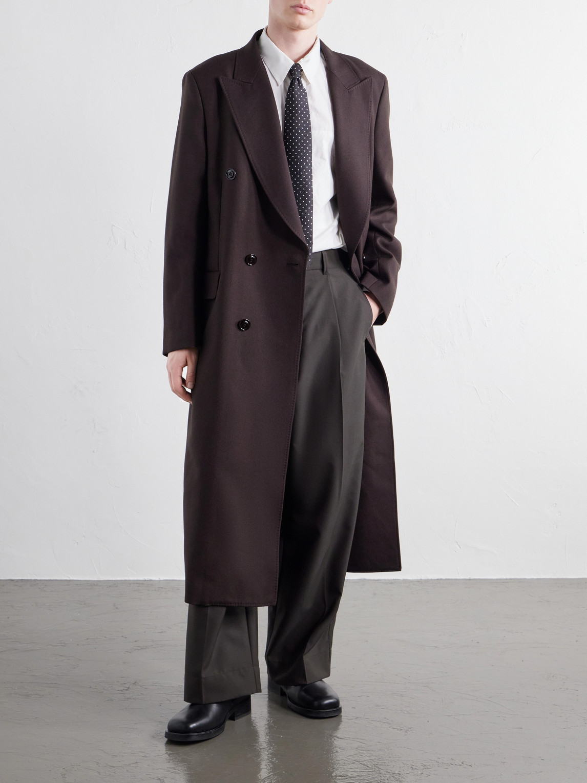 Extended Whale Double-Breasted Virgin Wool-Twill Coat