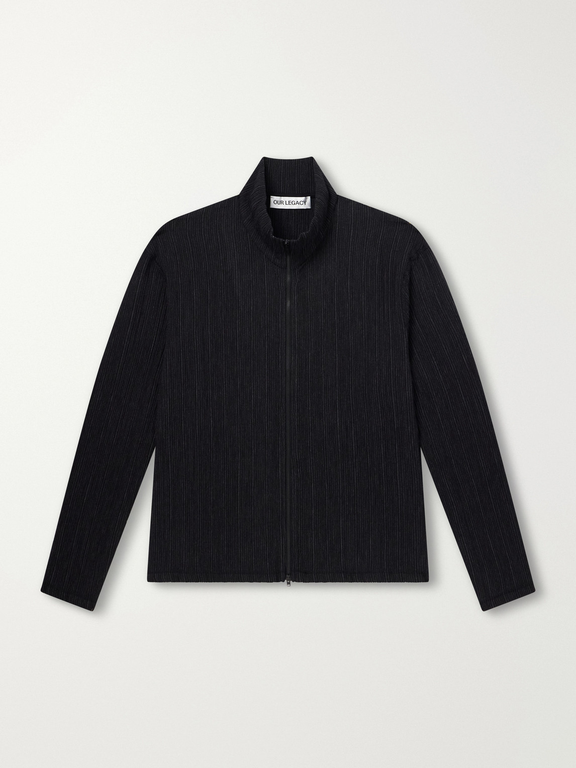 Shrunken Plissé-Jersey Zip-Up Cardigan