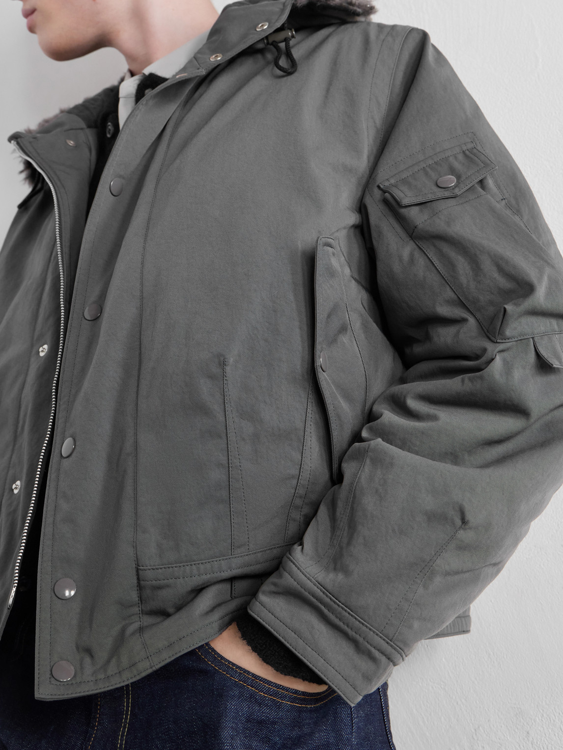 Orbit Hooded Twill Bomber Jacket