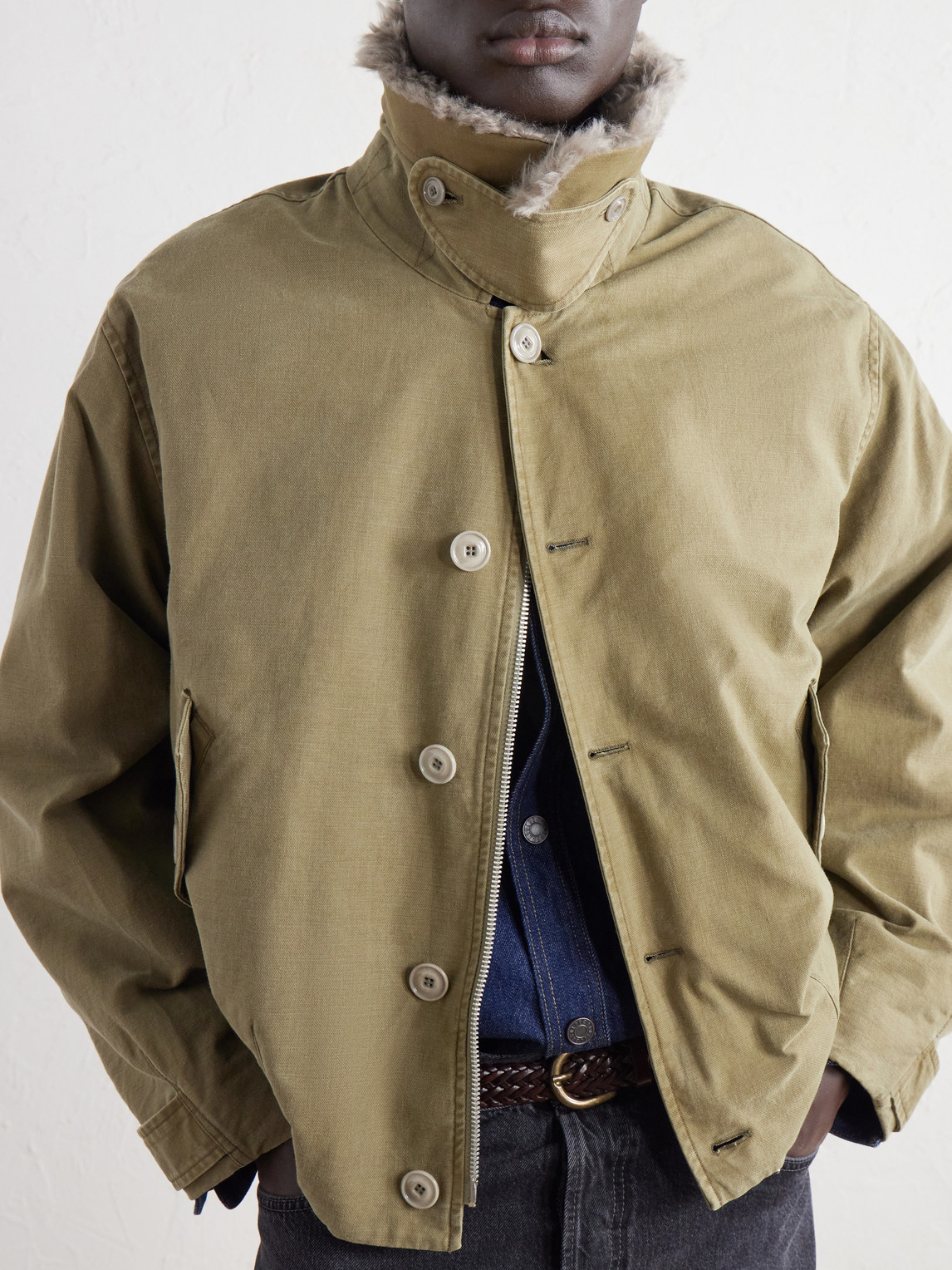 Aerial Wool And Linen-Blend Trimmed Cotton-Canvas Jacket