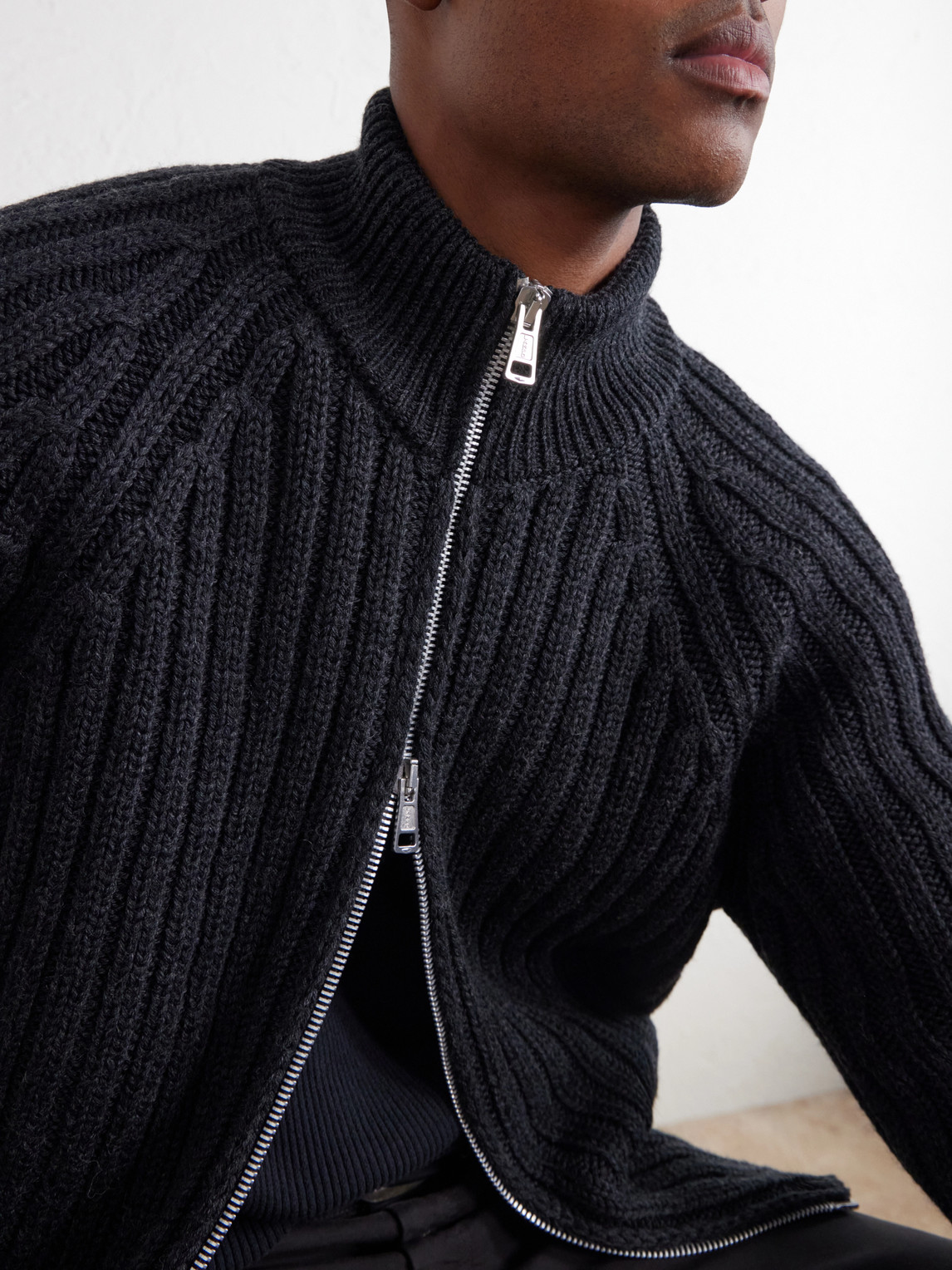 Ultra Ribbed Merino Wool Zip-Up Sweater