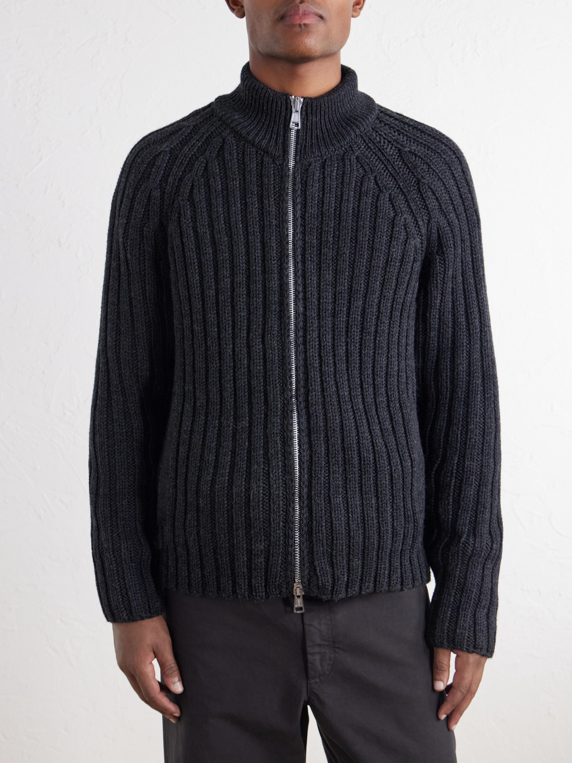 Ultra Ribbed Merino Wool Zip-Up Sweater