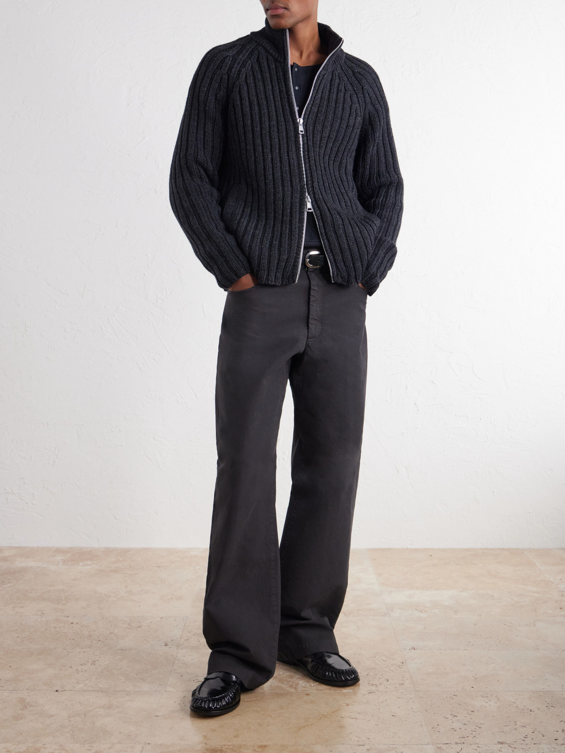 Ultra Ribbed Merino Wool Zip-Up Sweater