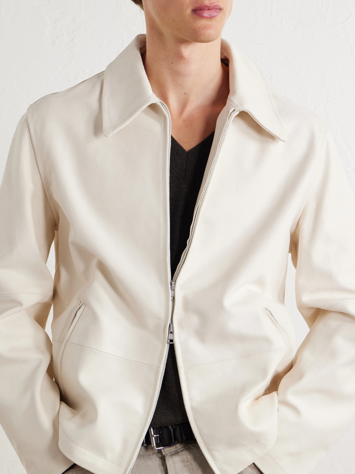 Rework Panelled Waxed-Suede Jacket