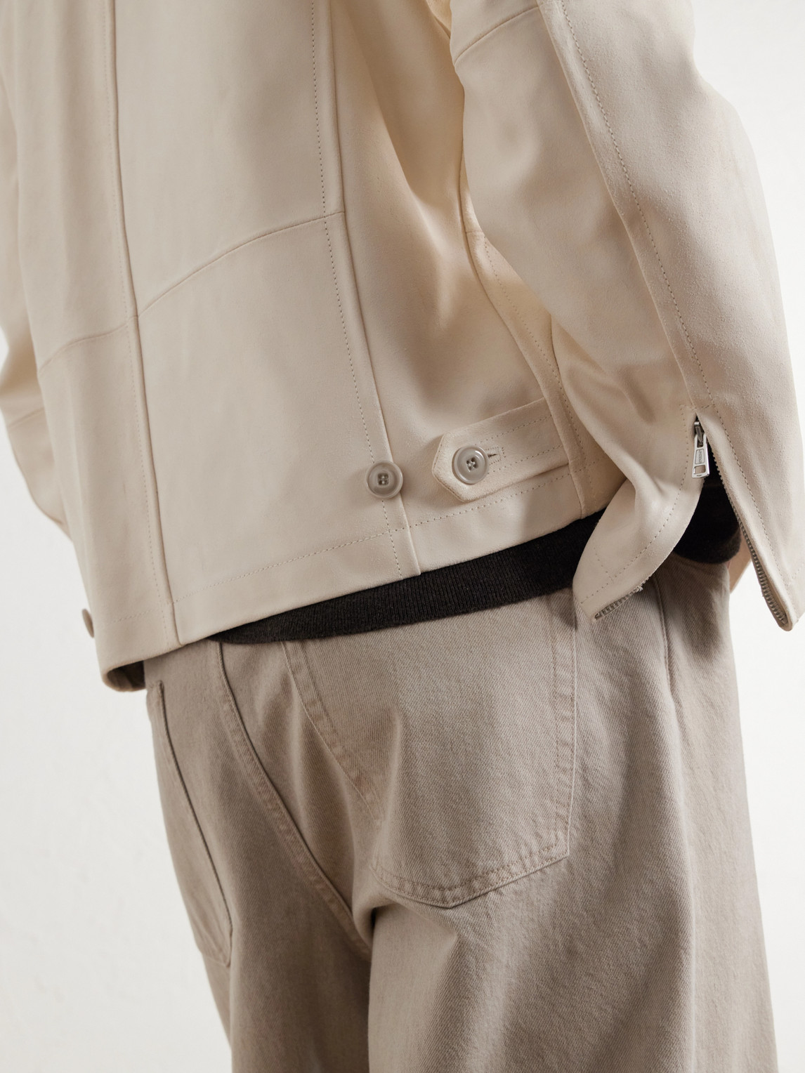 Rework Panelled Waxed-Suede Jacket