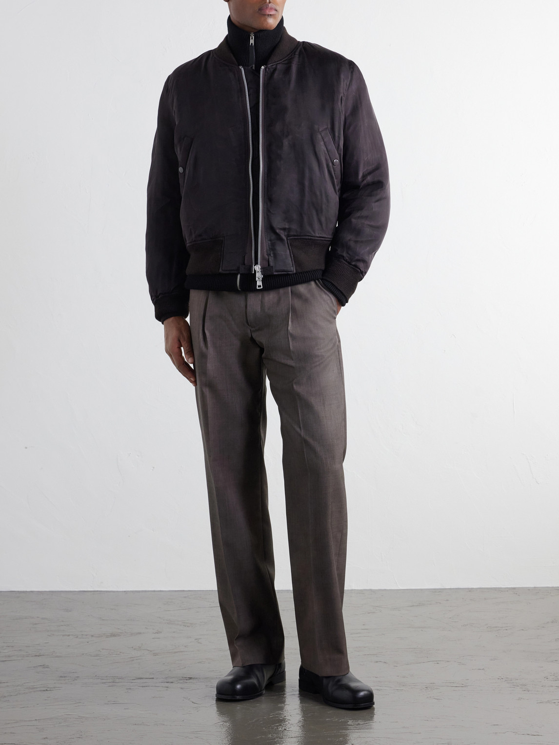 Reversible Padded Coated-Twill Bomber Jacket