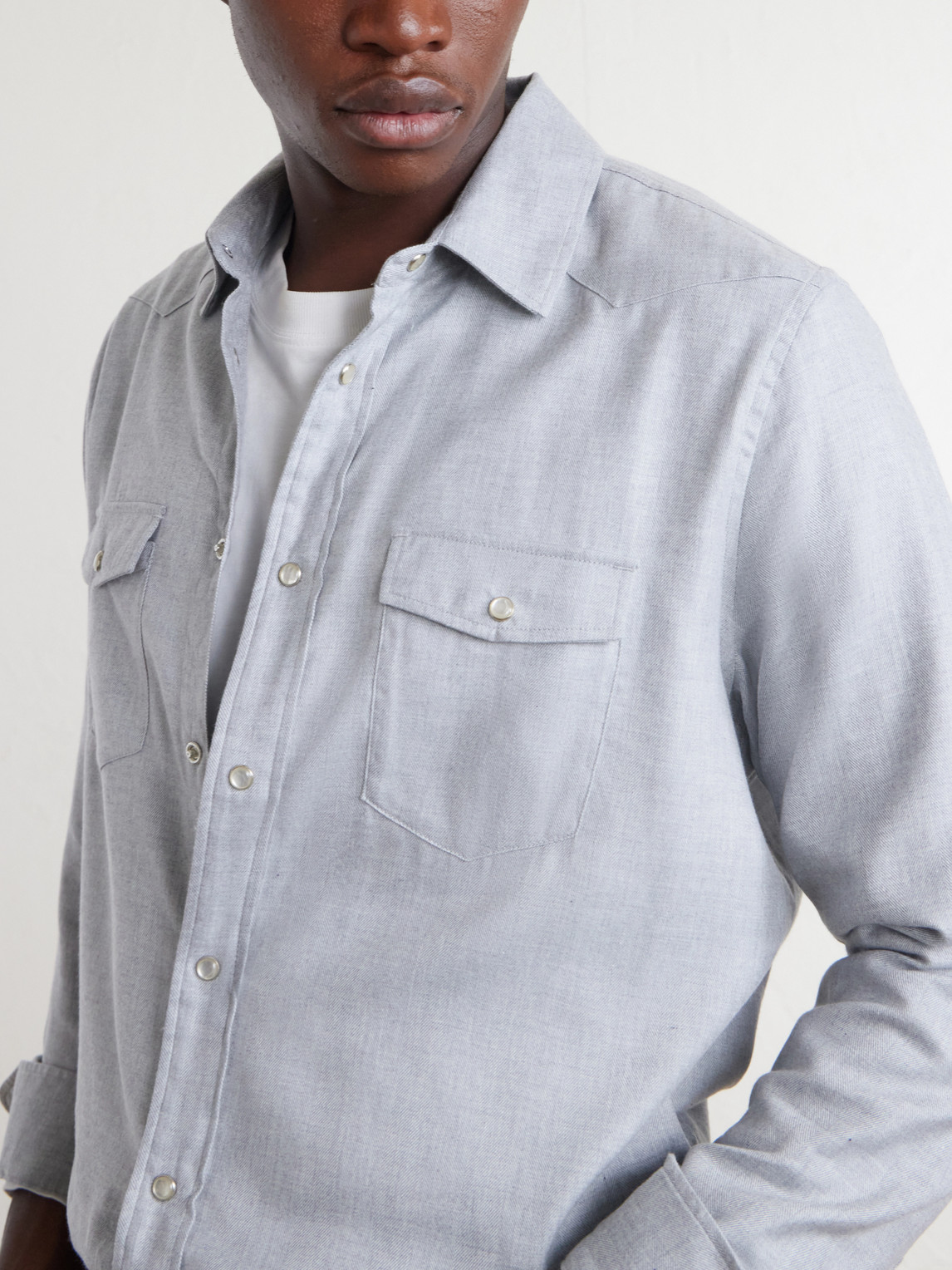 Mr P. - Herringbone Cotton And Lyocell-Blend Shirt