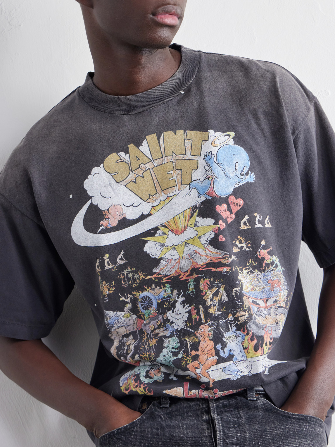 Living Printed Distressed Cotton-Jersey T-Shirt