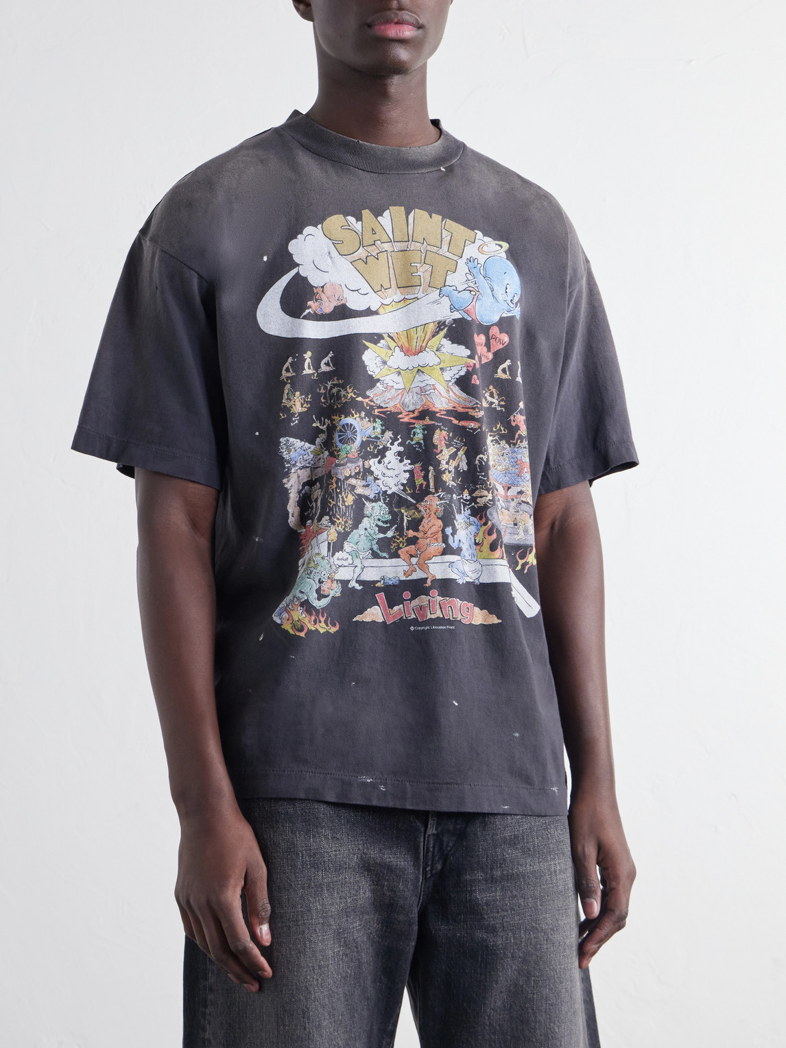 Living Printed Distressed Cotton-Jersey T-Shirt