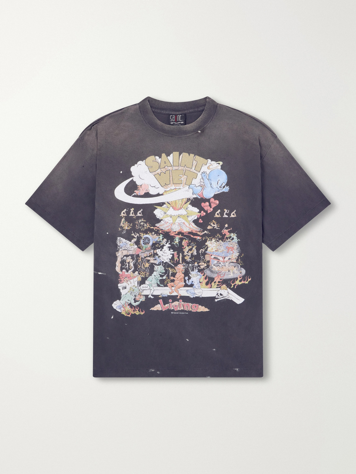 Living Printed Distressed Cotton-Jersey T-Shirt