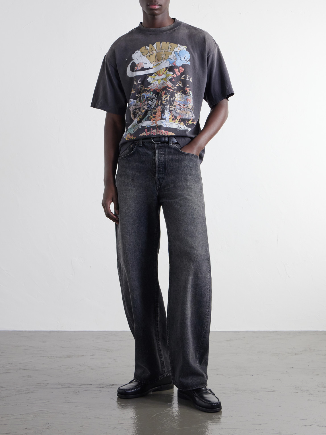 Living Printed Distressed Cotton-Jersey T-Shirt