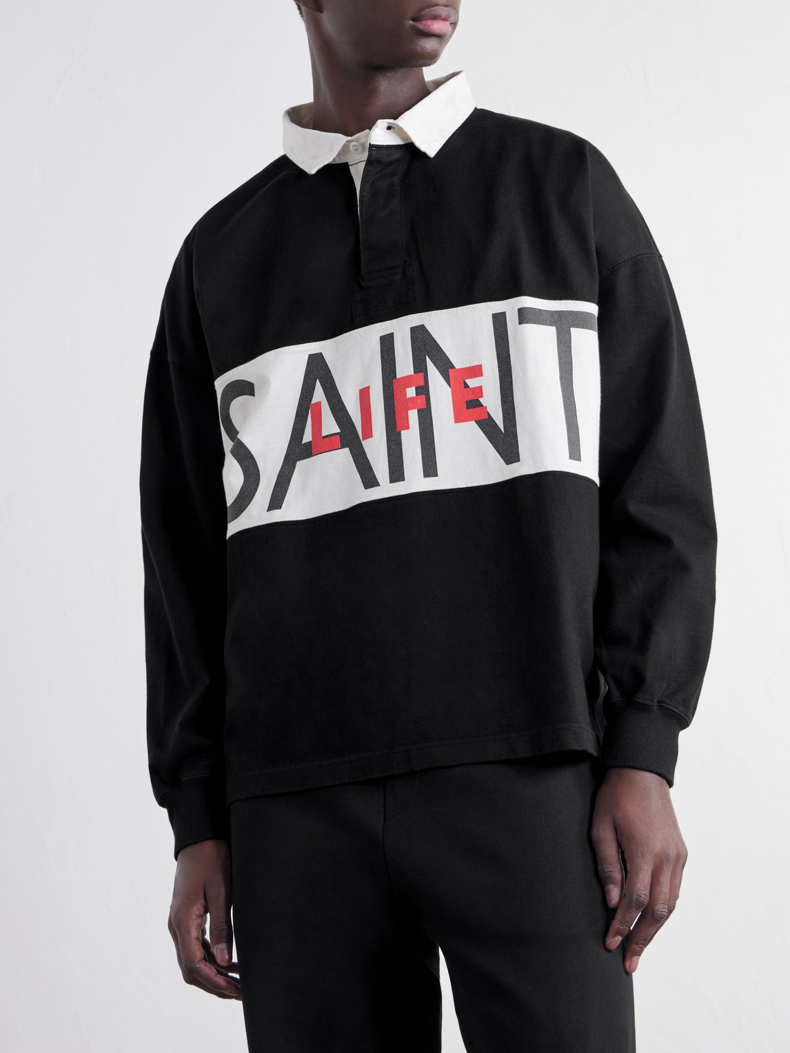 Saint Life Printed Cotton-Jersey Polo Shirt