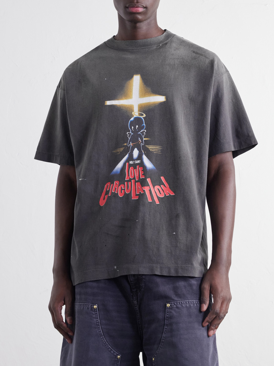 Love Circulation Printed Distressed Cotton-Jersey T-Shirt
