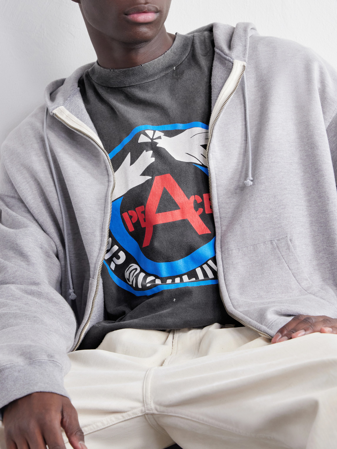 Peace Printed Distressed Cotton-Jersey T-Shirt