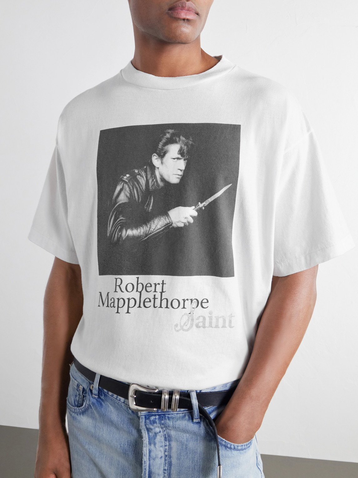 Robert Mapplethorpe Self-Portrait Distressed Printed Cotton-Jersey T-Shirt