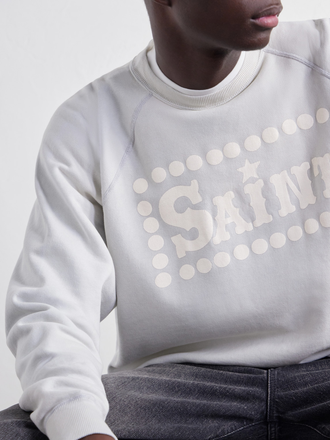 Saint Printed Distressed Cotton-Jersey Sweatshirt