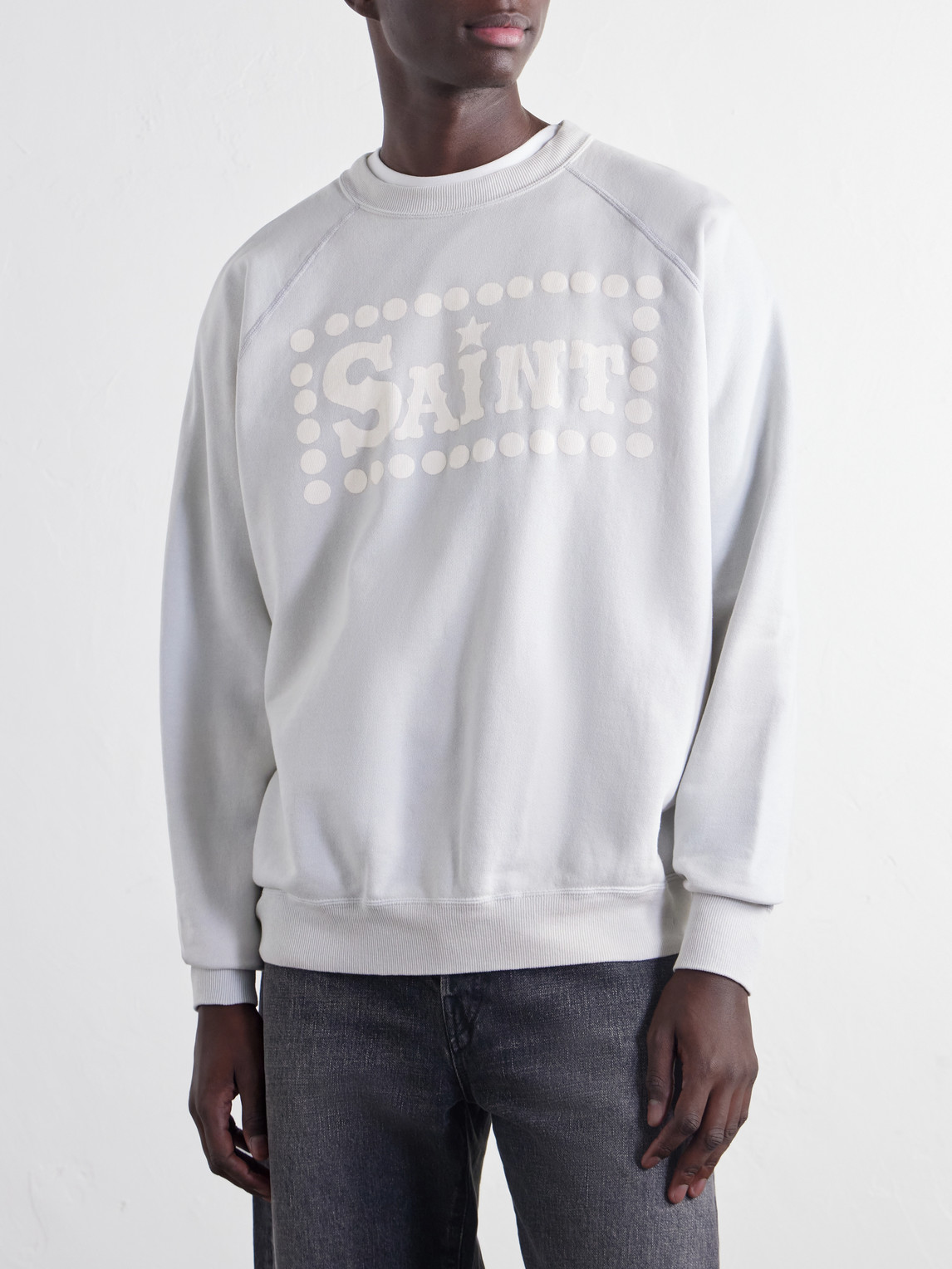 Saint Printed Distressed Cotton-Jersey Sweatshirt