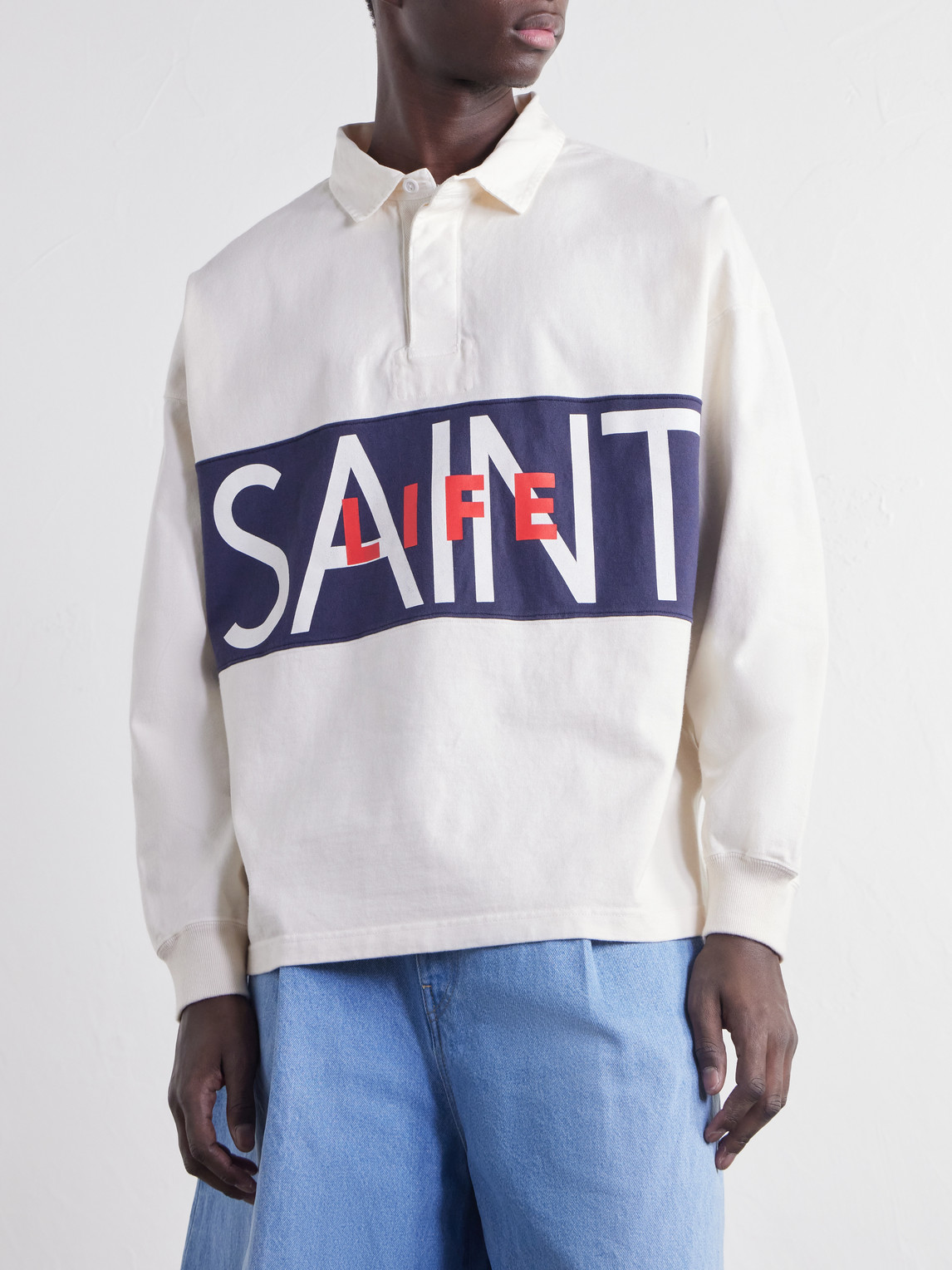 Saint Life Printed Cotton-Jersey Polo Shirt