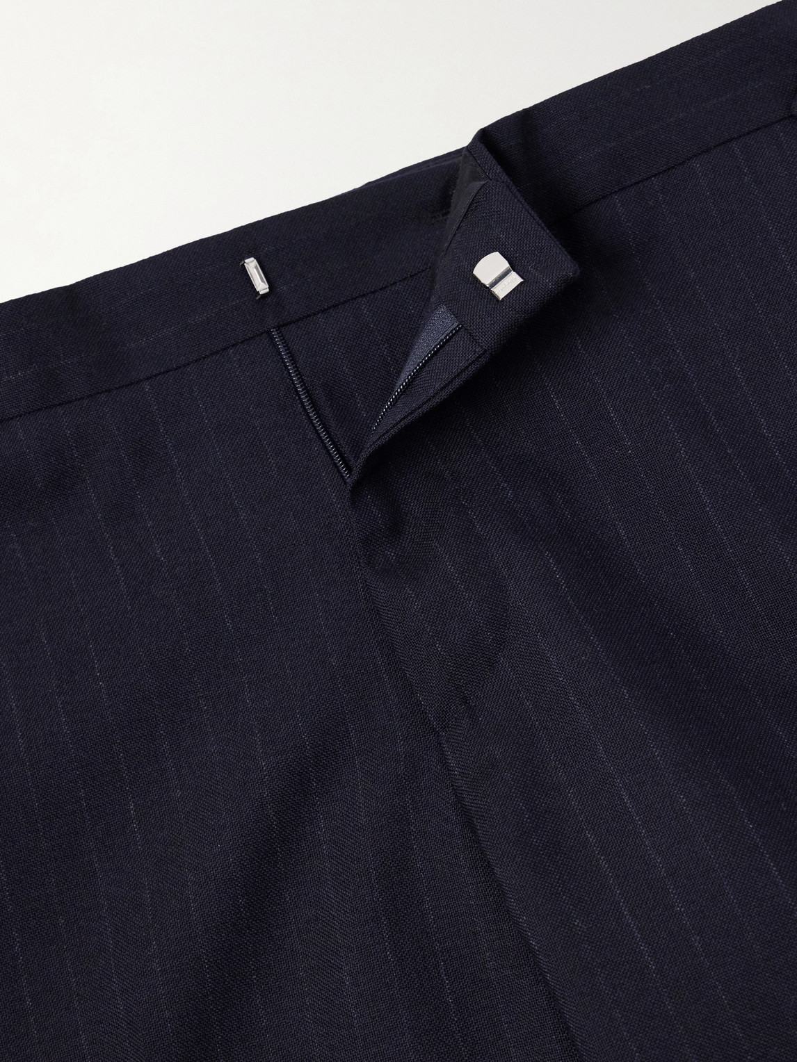 Straight-Leg Pleated Striped Wool Trousers