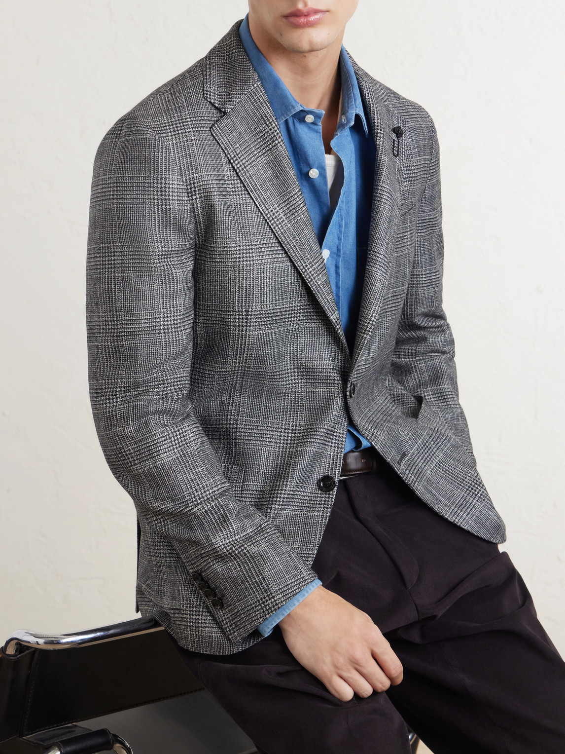Prince Of Wales Checked Wool, Silk And Cashmere-Blend Blazer