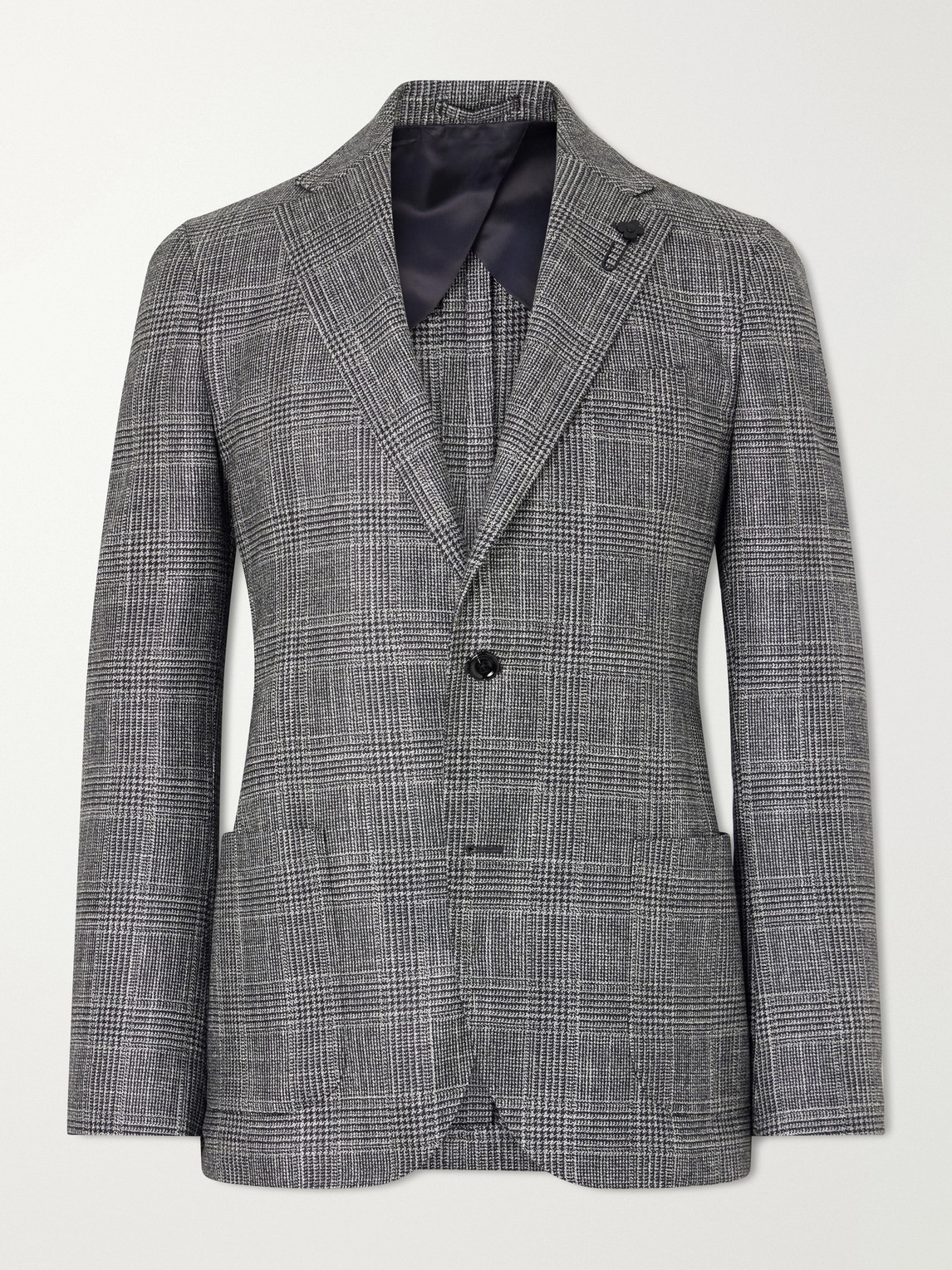 Lardini Prince Of Wales Checked Wool, Silk And Cashmere-blend Blazer In Gray