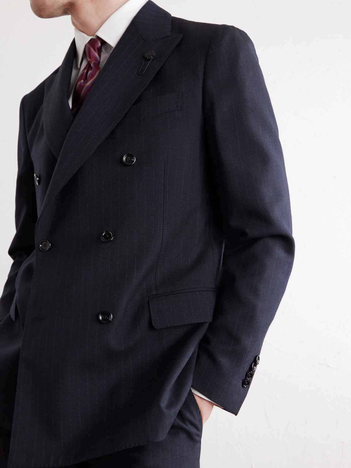 Pintriped Wool Suit Jacket Double-Breasted