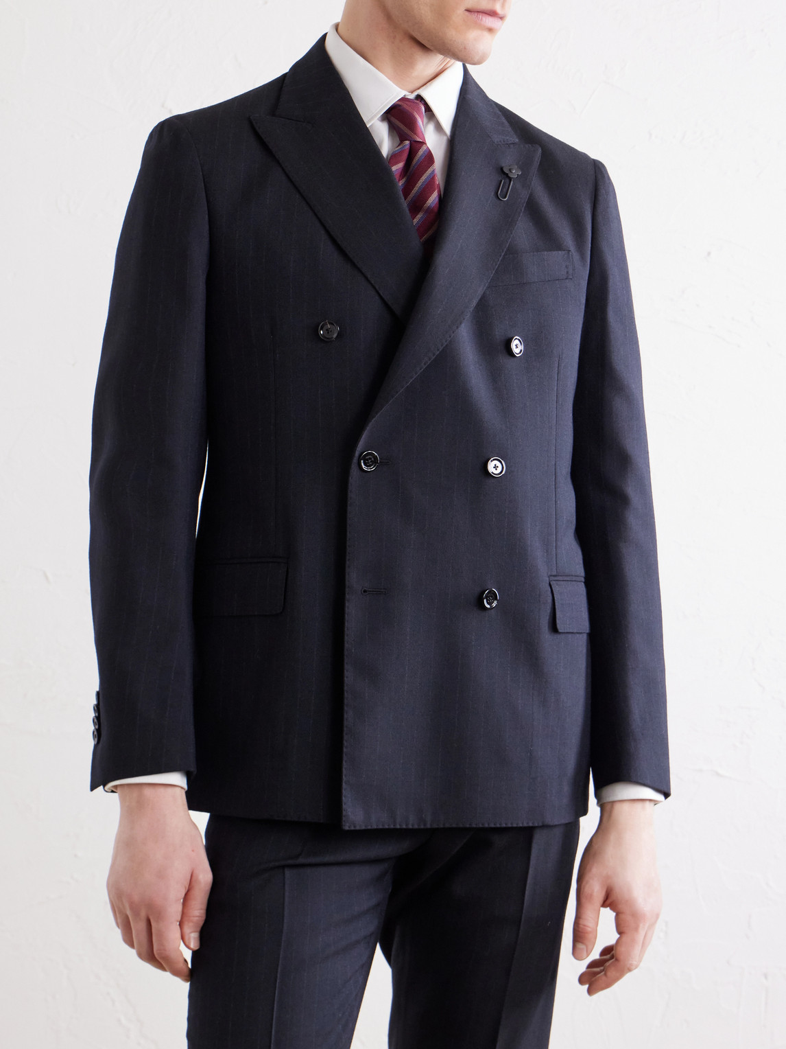 Pintriped Wool Suit Jacket Double-Breasted
