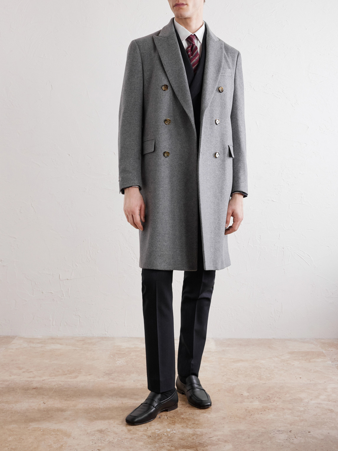 Lardini Double-breasted Wool Coat In Gray