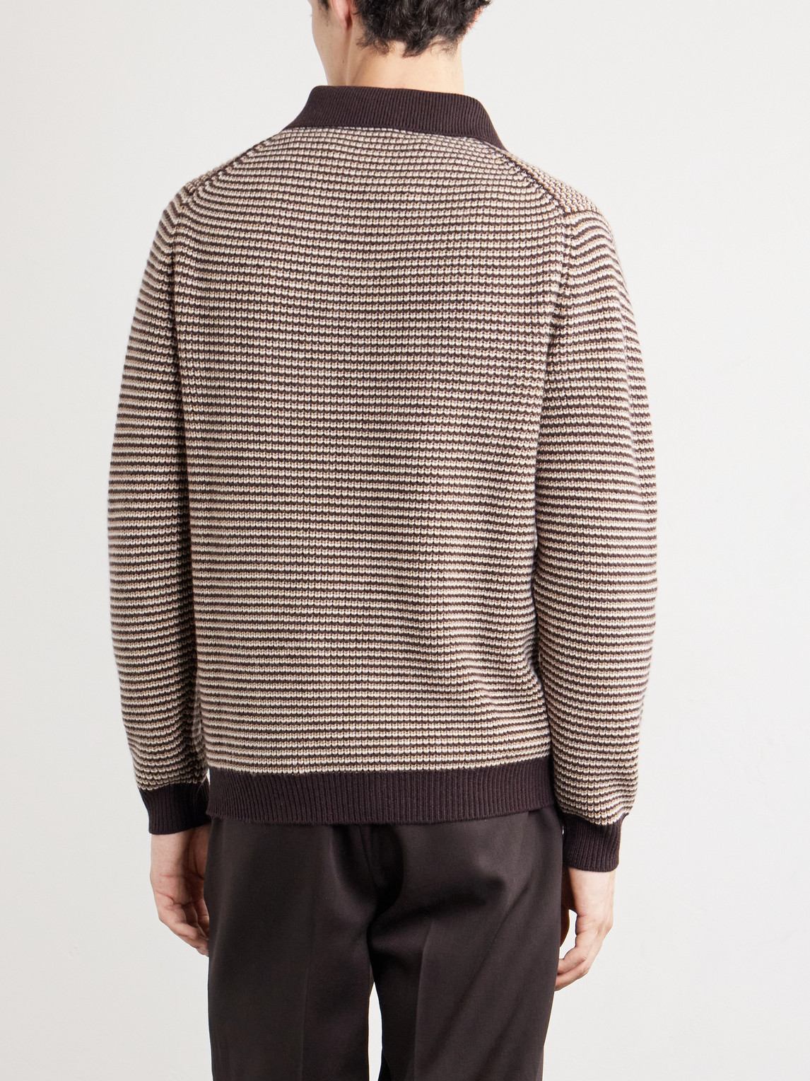 Striped Camp-Collar Wool And Cashmere Blend Sweater
