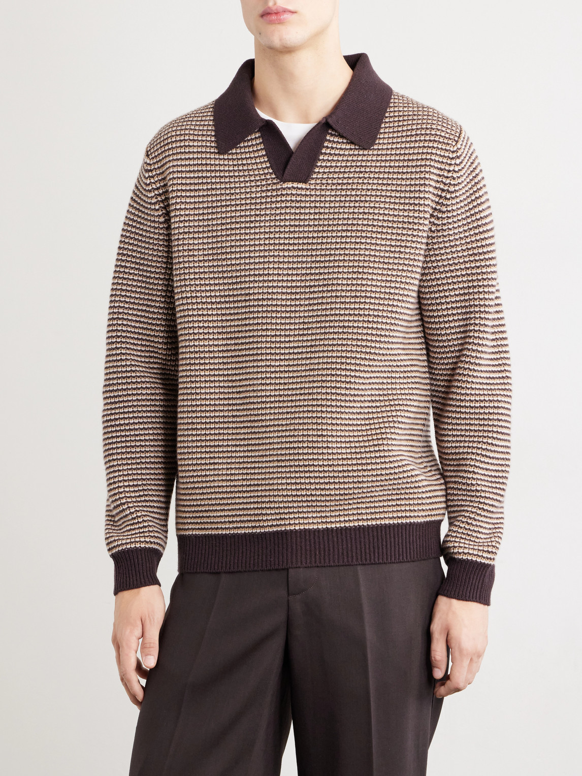 Striped Camp-Collar Wool And Cashmere Blend Sweater
