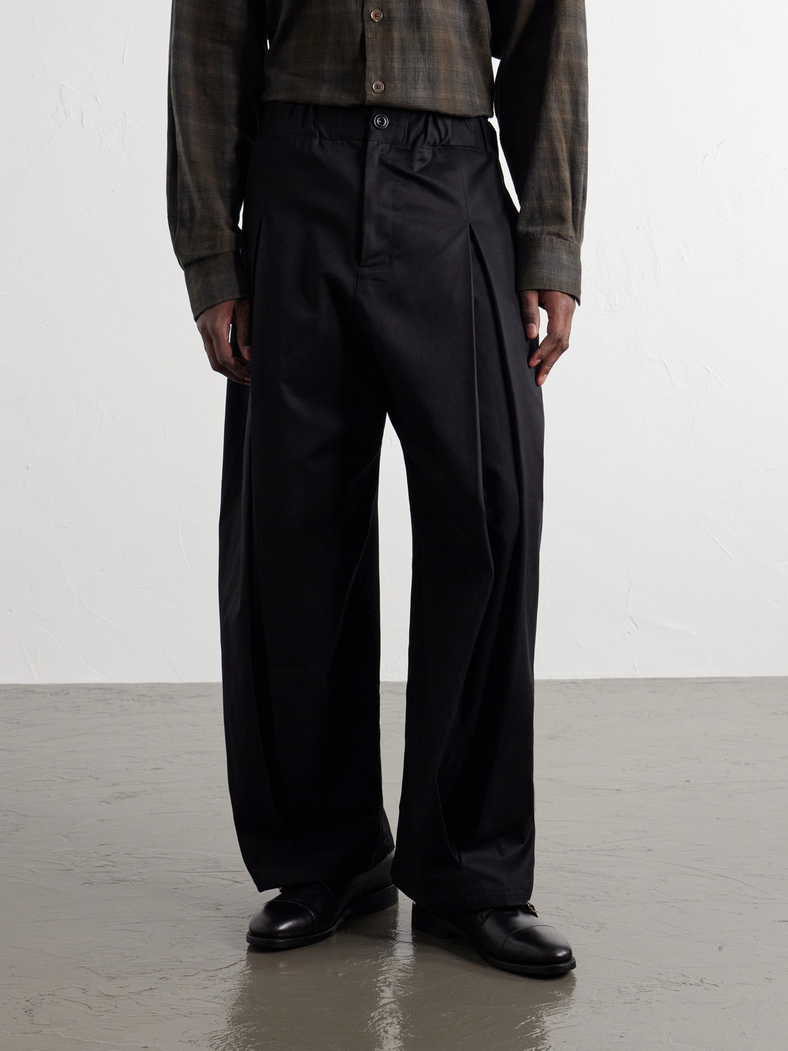 Wide-Leg Pleated Cotton-Drill Trousers