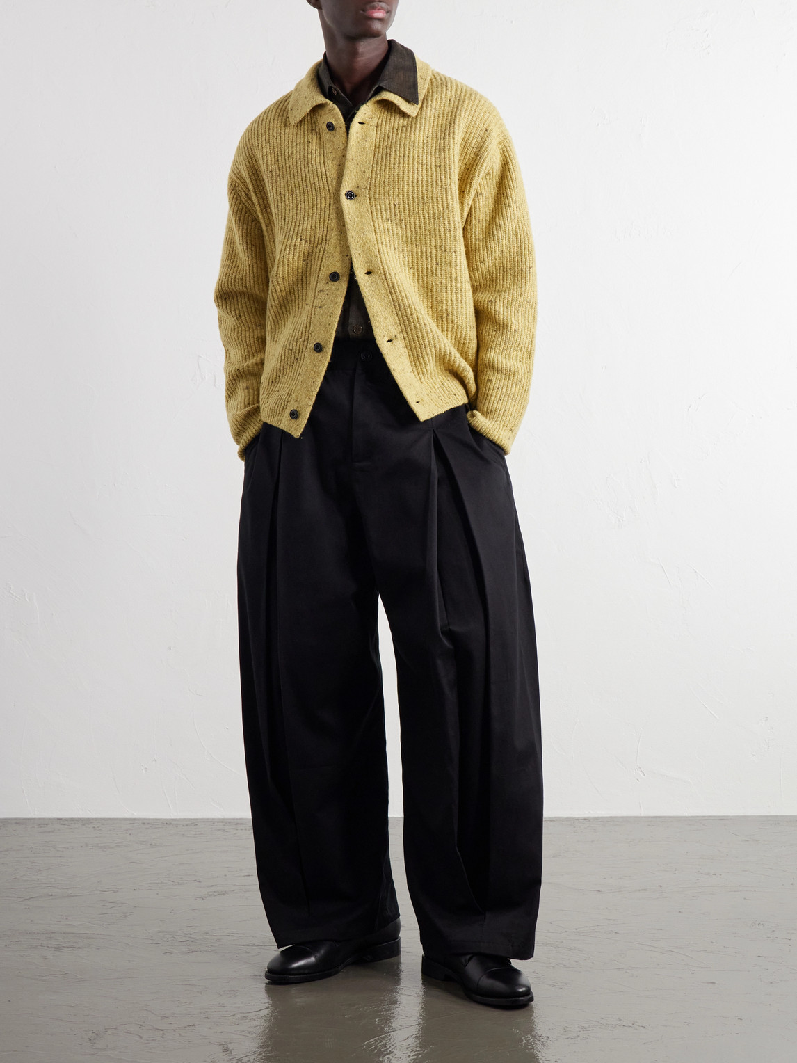 Wide-Leg Pleated Cotton-Drill Trousers