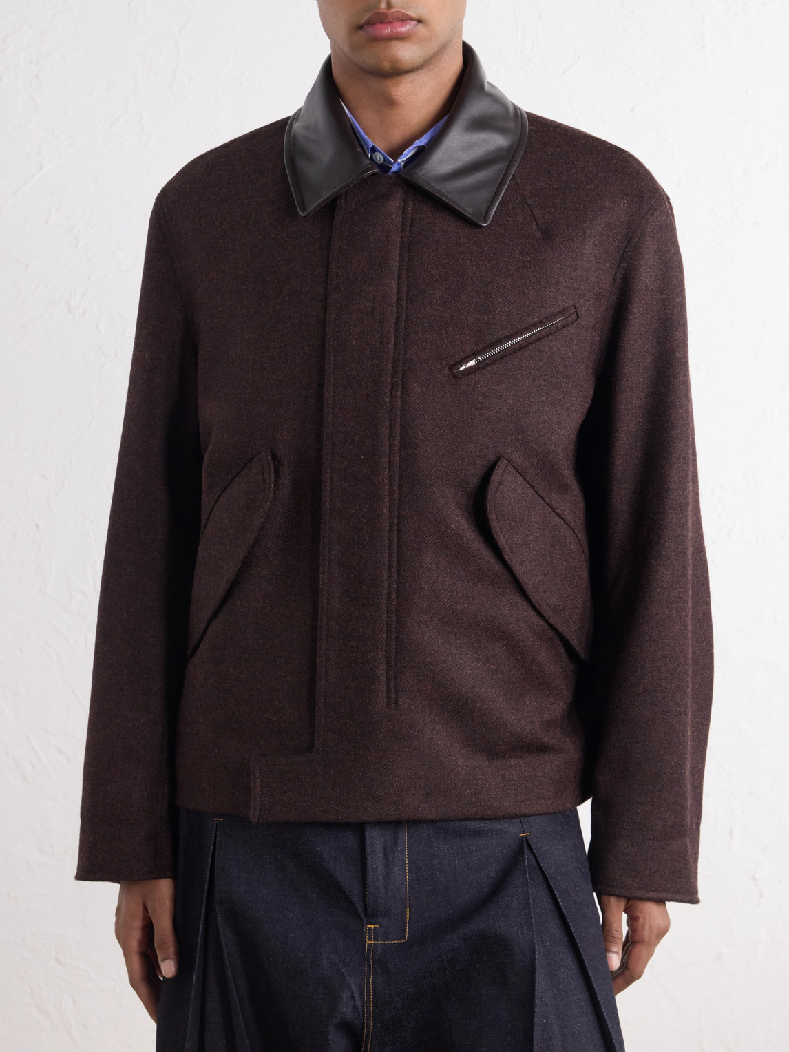 Painter Leather-Trimmed Wool-Twill Blouson Jacket