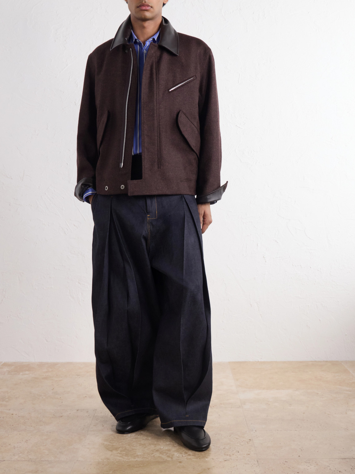 Painter Leather-Trimmed Wool-Twill Blouson Jacket