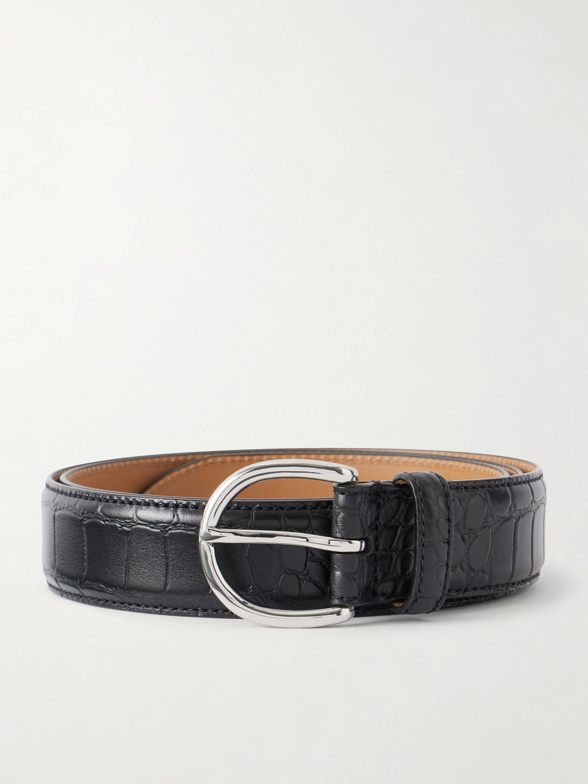 Morjas 3cm Croc-embossed Leather Belt In Black