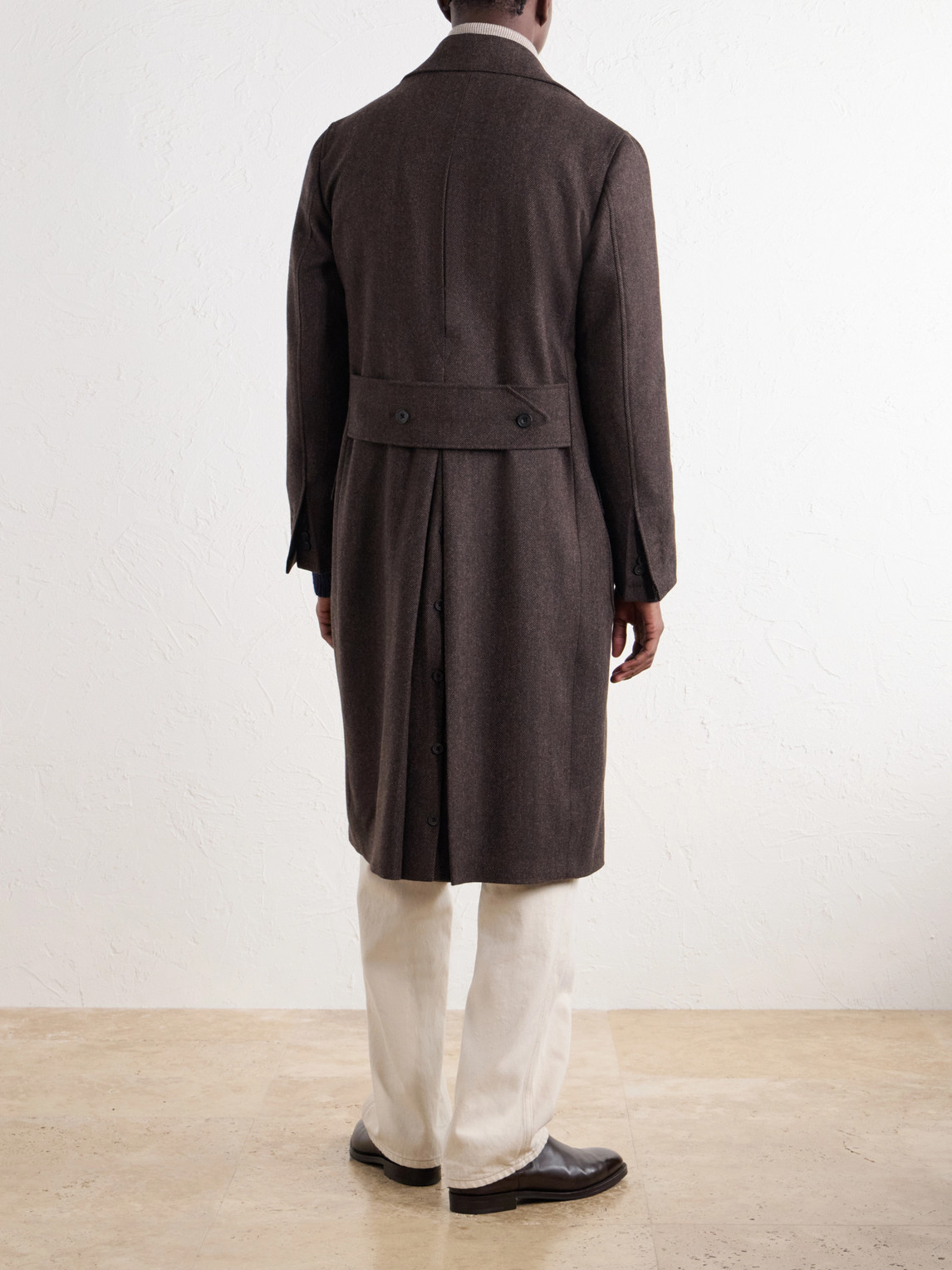 Double-Breasted Herringbone Virgin Wool Twill Coat