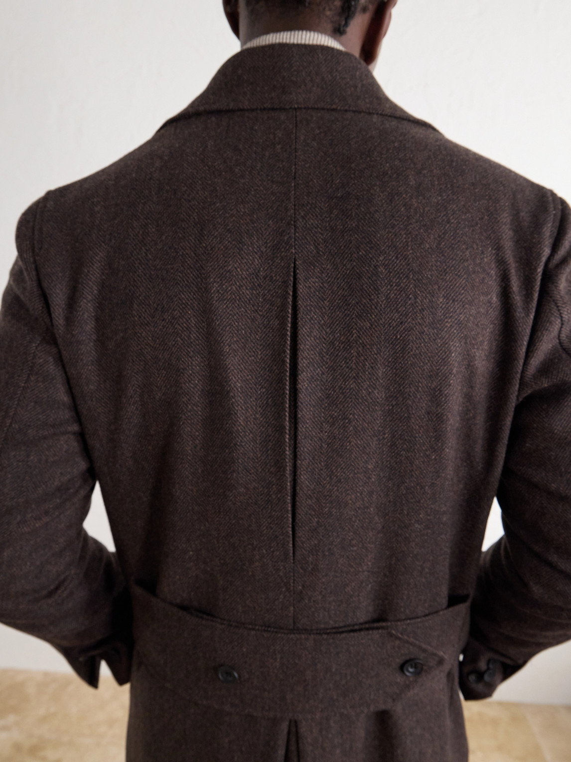 Double-Breasted Herringbone Virgin Wool Twill Coat