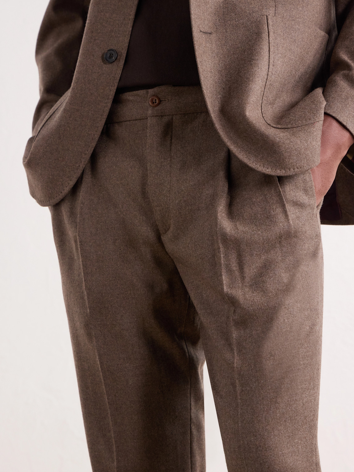 Convertible Tapered Drawstring Virgin Wool-Flannel Trousers