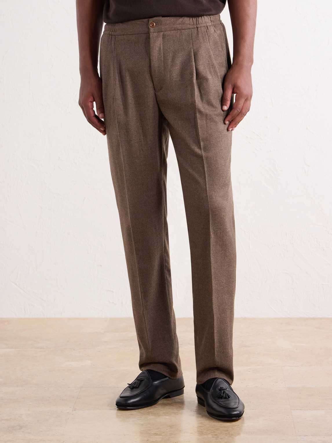Convertible Tapered Drawstring Virgin Wool-Flannel Trousers